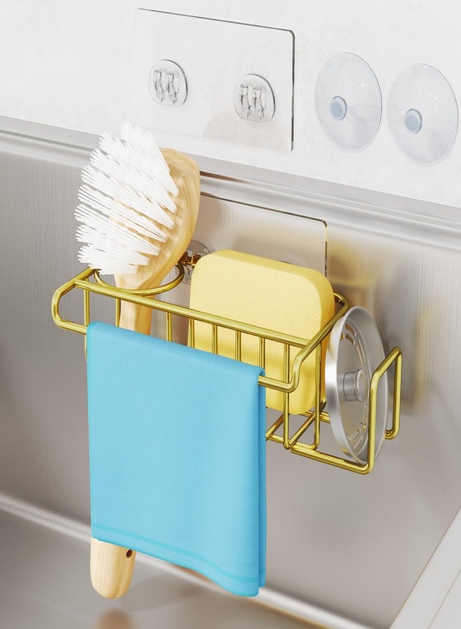 HapiRm Sponge Holder for Kitchen Sink, No Drill Kitchen Sink Caddy Organizer, Rustproof Dish Sponge Holder- Gold(8.73 * 3.54 * 2.36in) - Image 1